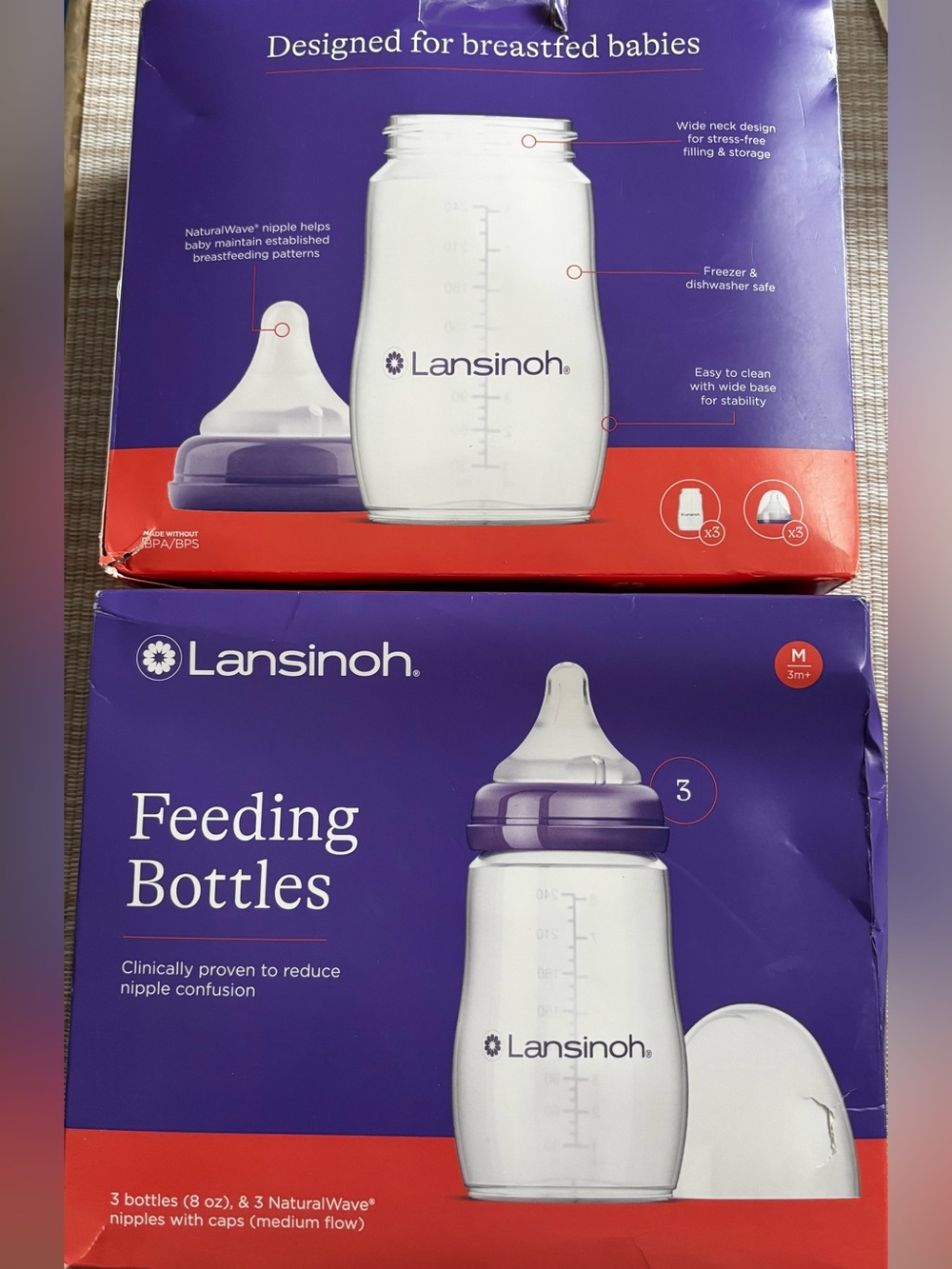 Lansinoh Clear Feeding Bottles with Purple Accents